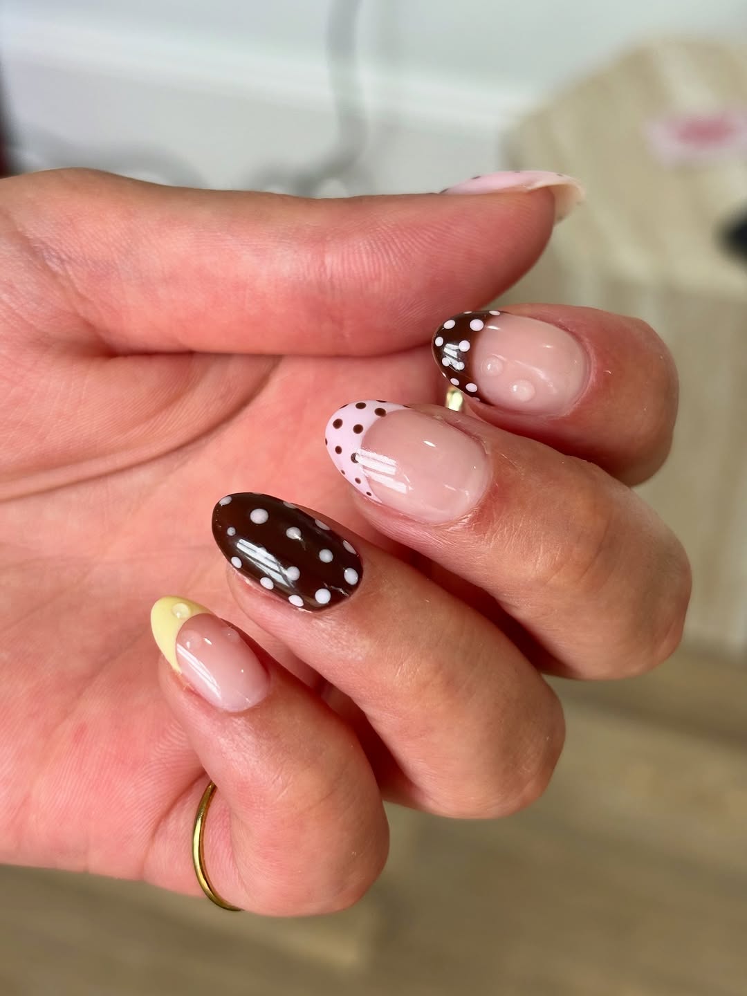 Chocolate polka dot French nail art