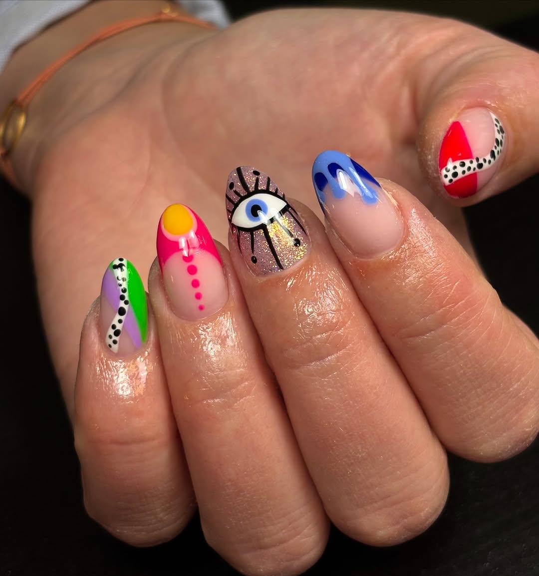 Abstract colourful nail art design